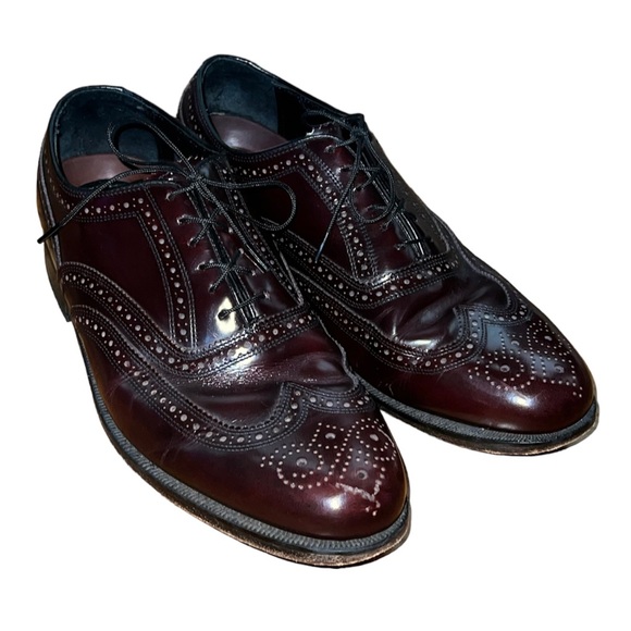 Florsheim wingtip Oxford shoes men’s 8.5 3E wide wine burgundy classic 30300 - Picture 1 of 7